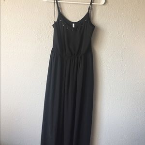 Black studded neck maxi dress